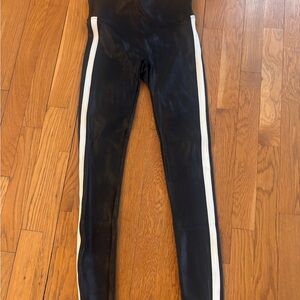 Spanx Faux Leather Leggings with White Side Stripes